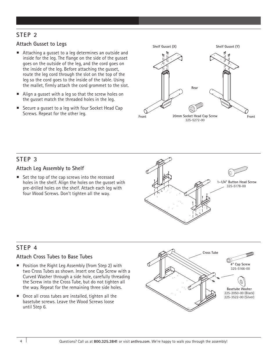 Step 4, Step 3, Step 2 | Anthro Elevate Original Single Surface Assembly Instructions User Manual | Page 4 / 8