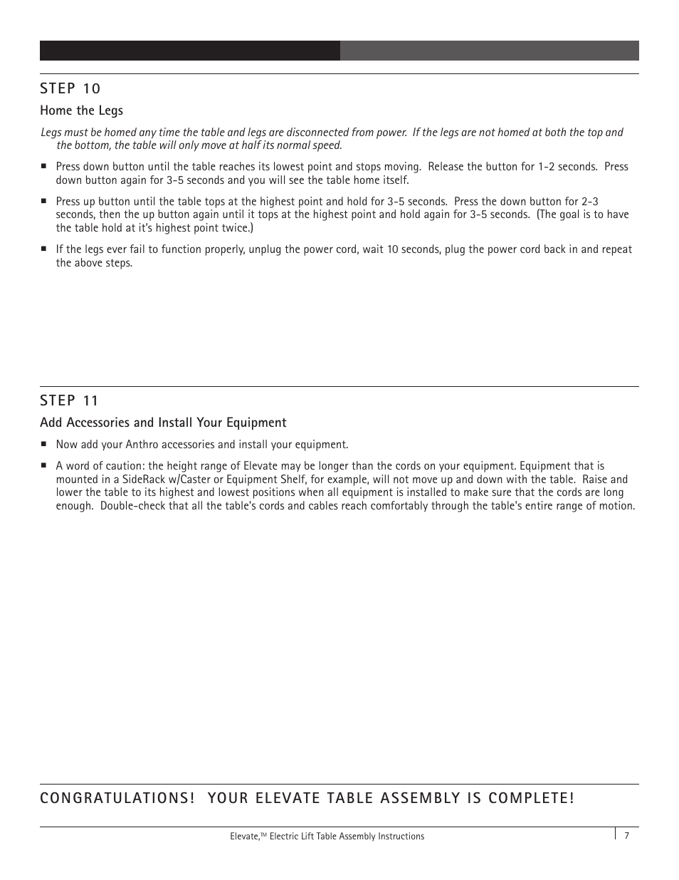 Step 10, Step 11 | Anthro Elevate Original Single Surface Assembly Instructions User Manual | Page 7 / 8
