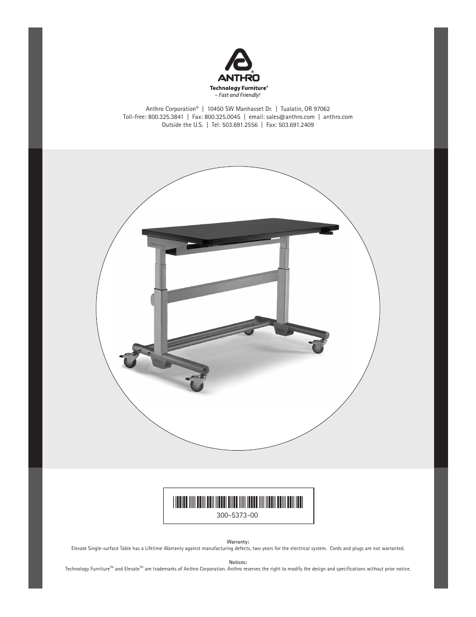 Anthro Elevate Original Single Surface Assembly Instructions User Manual | Page 8 / 8