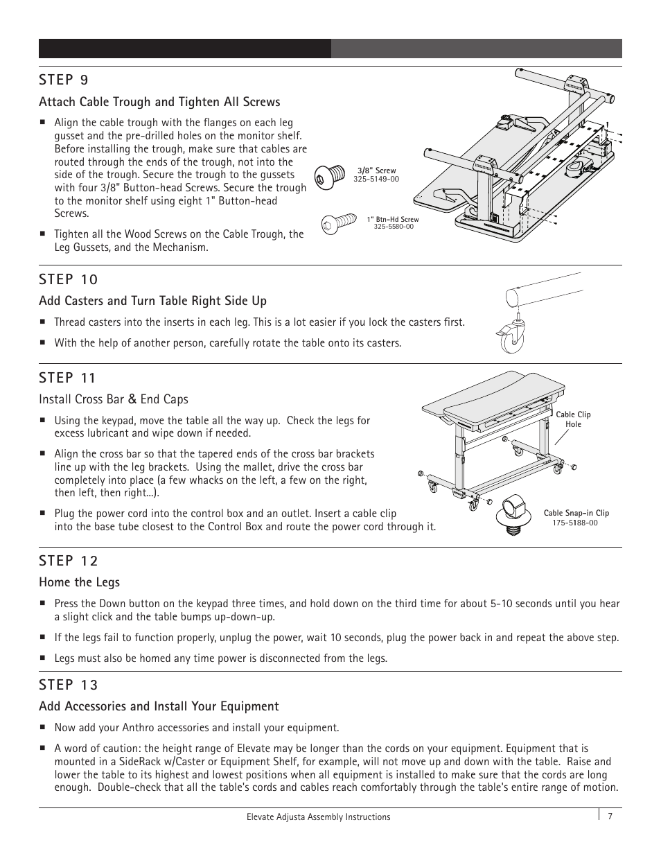 Step 11, Step 12, Step 13 | Step 10, Step 9 | Anthro Elevate Original Adjusta Assembly Instructions User Manual | Page 7 / 8