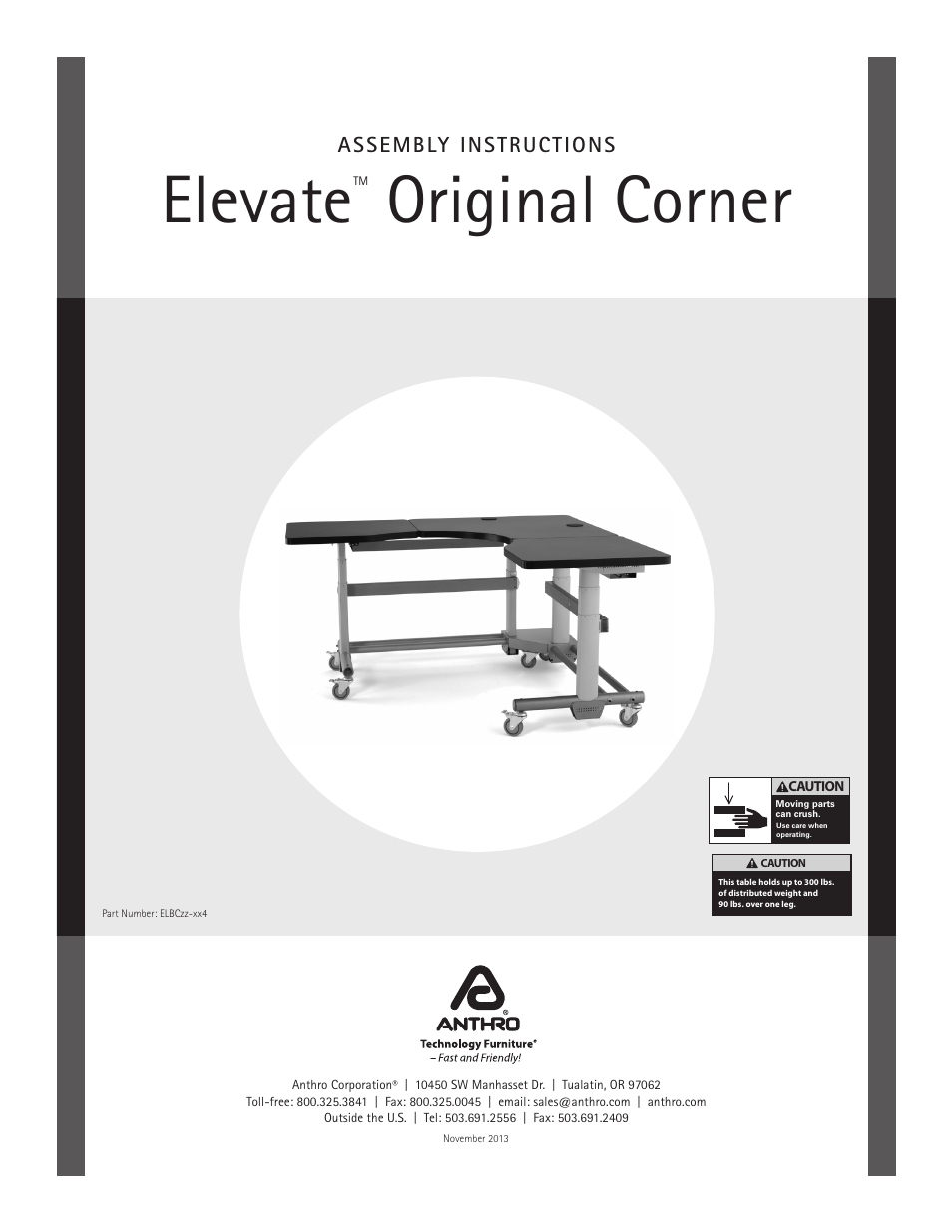 Anthro Elevate Original Corner Assembly Instructions User Manual | 8 pages