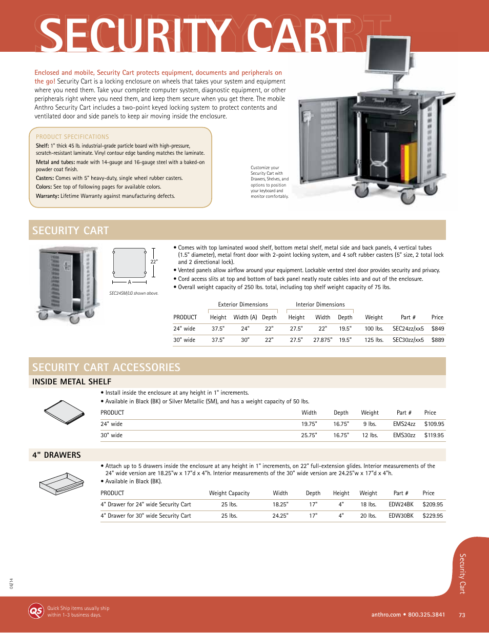 Anthro Security Cart Spec Guide User Manual | 3 pages