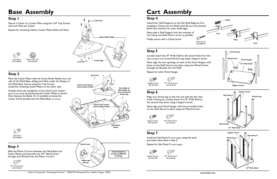 Base assembly, Cart assembly, Step 1 | Step 2, Step 5, Step 6, Step 7, Step 3, Step 4 | Anthro Security Cart 24 Assembly Instructions User Manual | Page 2 / 2