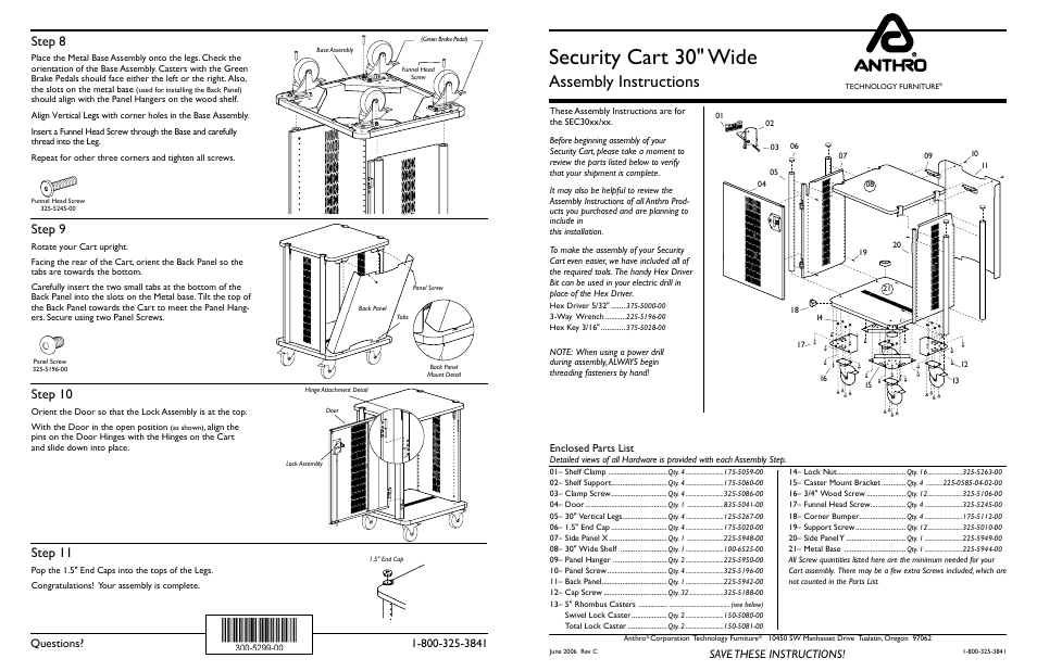 Anthro Security Cart 30 Assembly Instructions User Manual | 2 pages