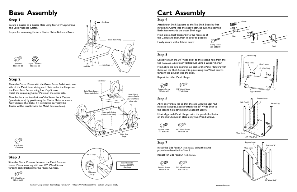 Base assembly, Cart assembly, Step 1 | Step 2, Step 5, Step 6, Step 7, Step 3, Step 4 | Anthro Security Cart 30 Assembly Instructions User Manual | Page 2 / 2