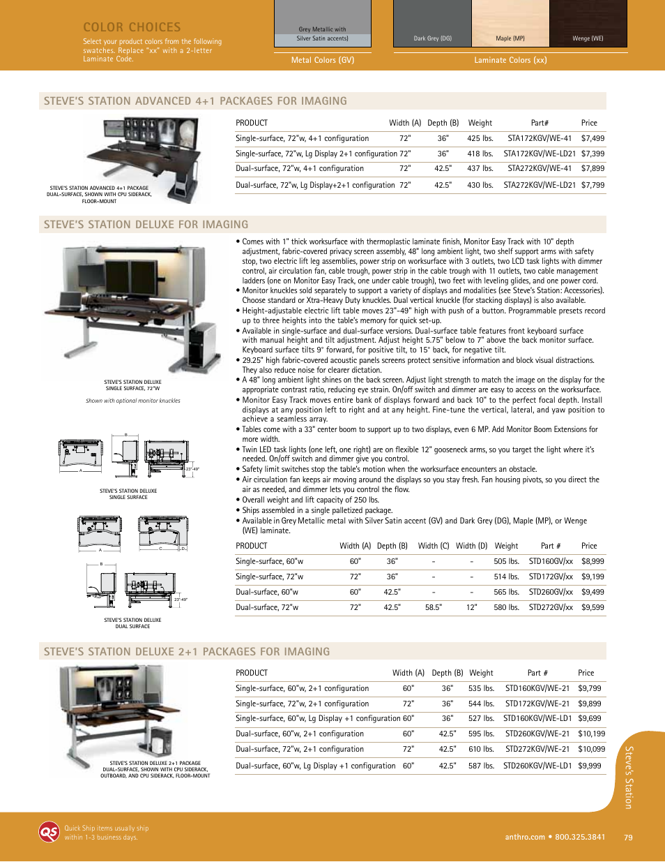 Color choices, Steve’s station advanced 4+1 packages for imaging, Steve’s station deluxe for imaging | Steve’s station deluxe 2+1 packages for imaging, Steve’ s station | Anthro Steve’s Station Office Spec Guide User Manual | Page 3 / 8