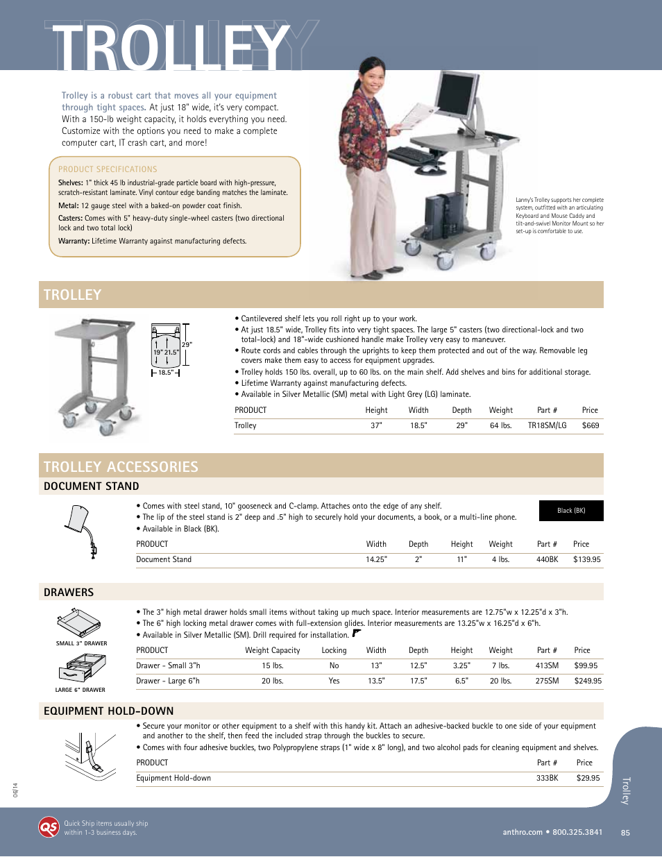 Anthro Trolley Spec Guide User Manual | 3 pages