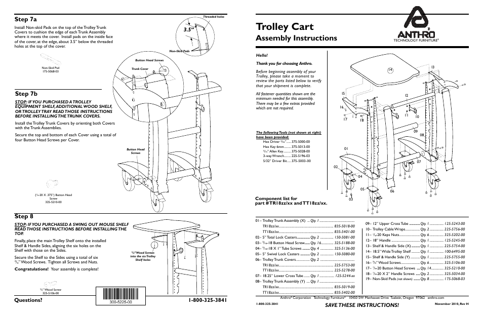 Anthro Trolley Assembly Instructions User Manual | 2 pages