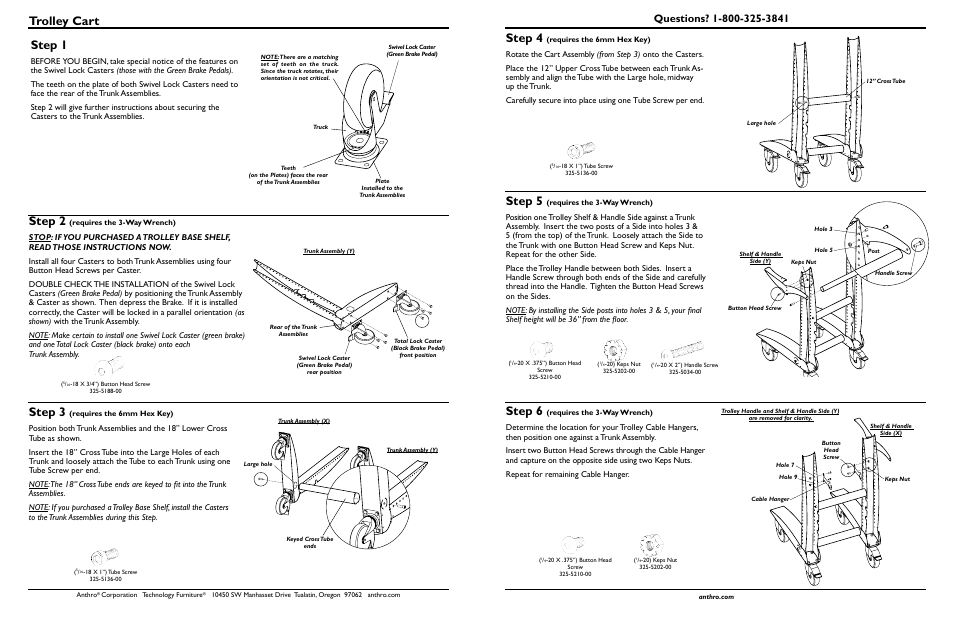 Trolley cart, Step 3, Step 5 | Step 2, Step 4, Step 6, Step 1 | Anthro Trolley Assembly Instructions User Manual | Page 2 / 2