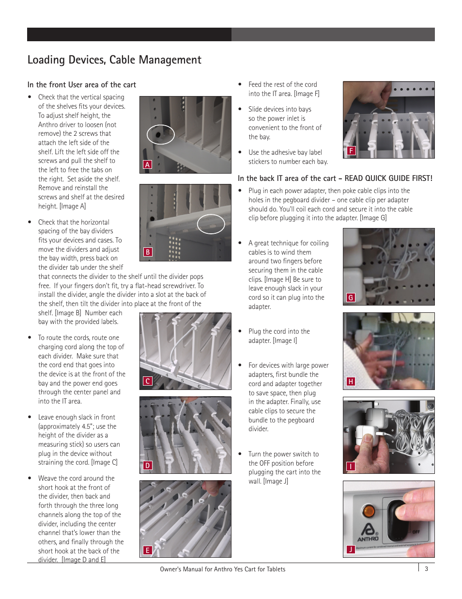 Loading devices, cable management | Anthro YES Cart for Tablets Assembly Instructions User Manual | Page 3 / 4