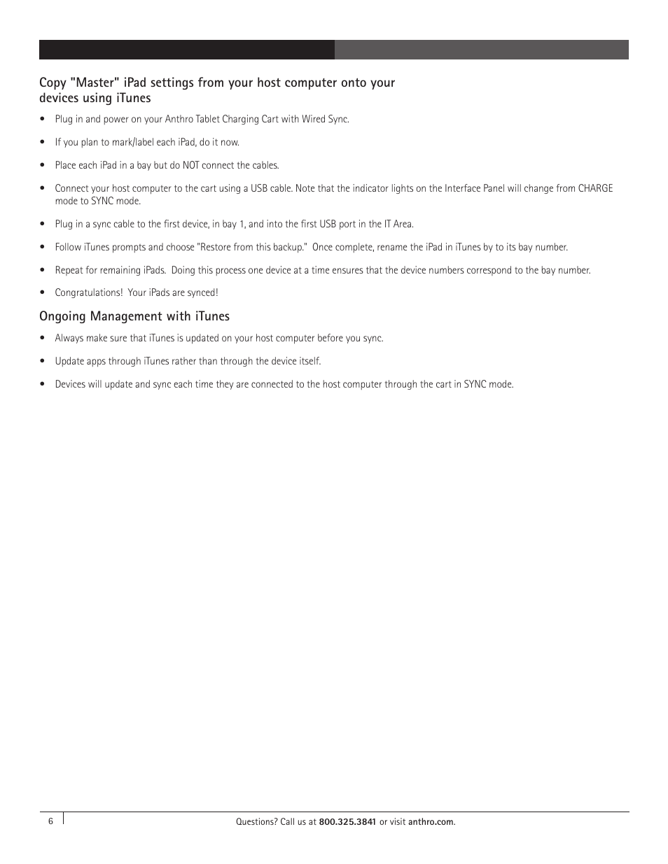 Ongoing management with itunes | Anthro YES Cart for Tablets with Wired Sync Assembly Instructions User Manual | Page 6 / 8