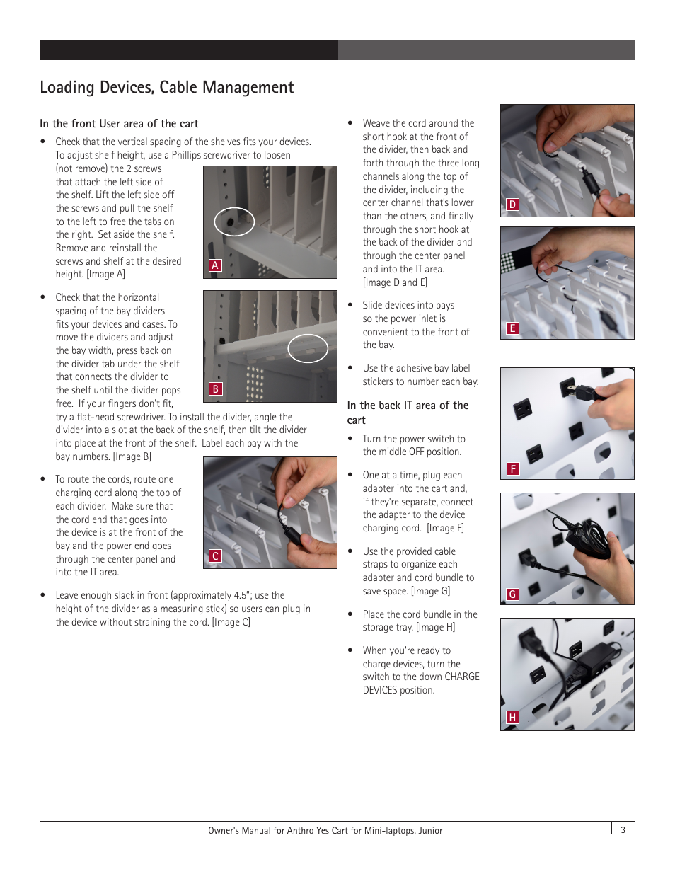 Loading devices, cable management | Anthro YES Carts for Mini-Laptops Junior Assembly Instructions User Manual | Page 3 / 4