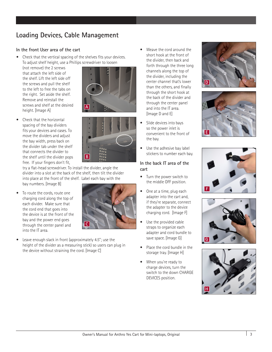 Loading devices, cable management | Anthro YES Cart for Mini-Laptops Assembly Instructions User Manual | Page 3 / 4