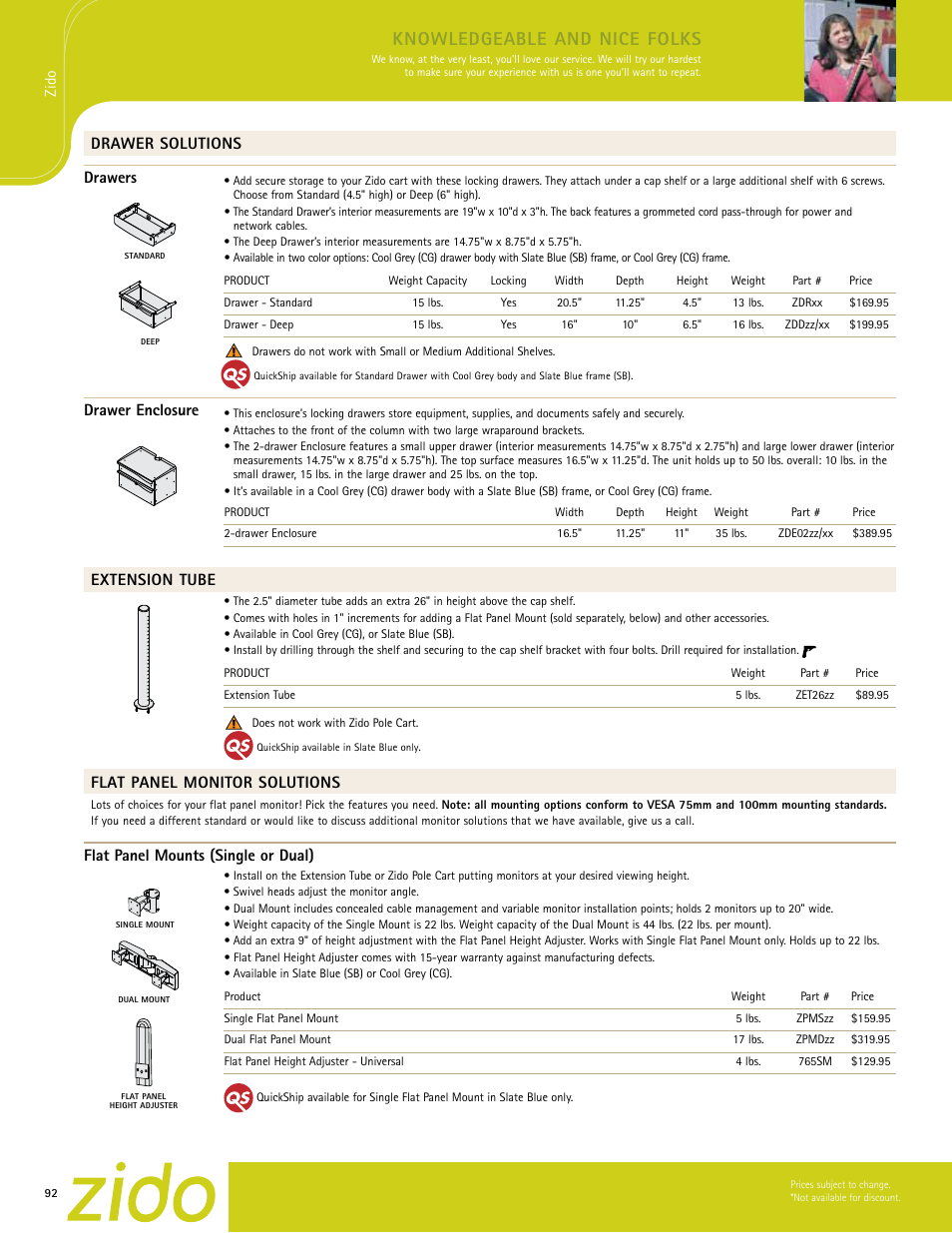 Knowledgeable and nice folks, Drawer solutions drawers, Drawer enclosure | Extension tube, Flat panel monitor solutions, Flat panel mounts (single or dual) | Anthro Zido Spec Guide User Manual | Page 5 / 8