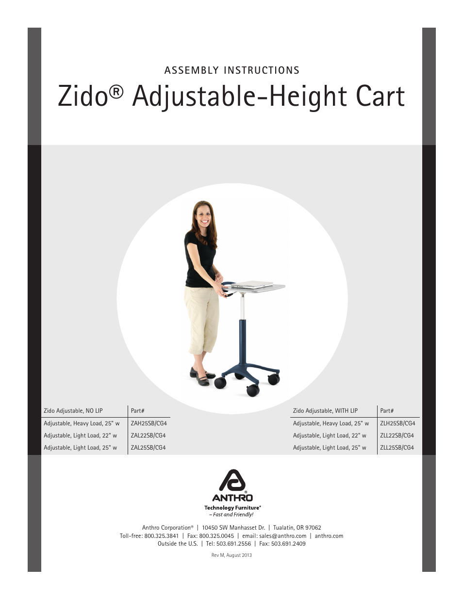 Anthro Zido Adjustable-Height Cart Assembly Instructions User Manual | 4 pages