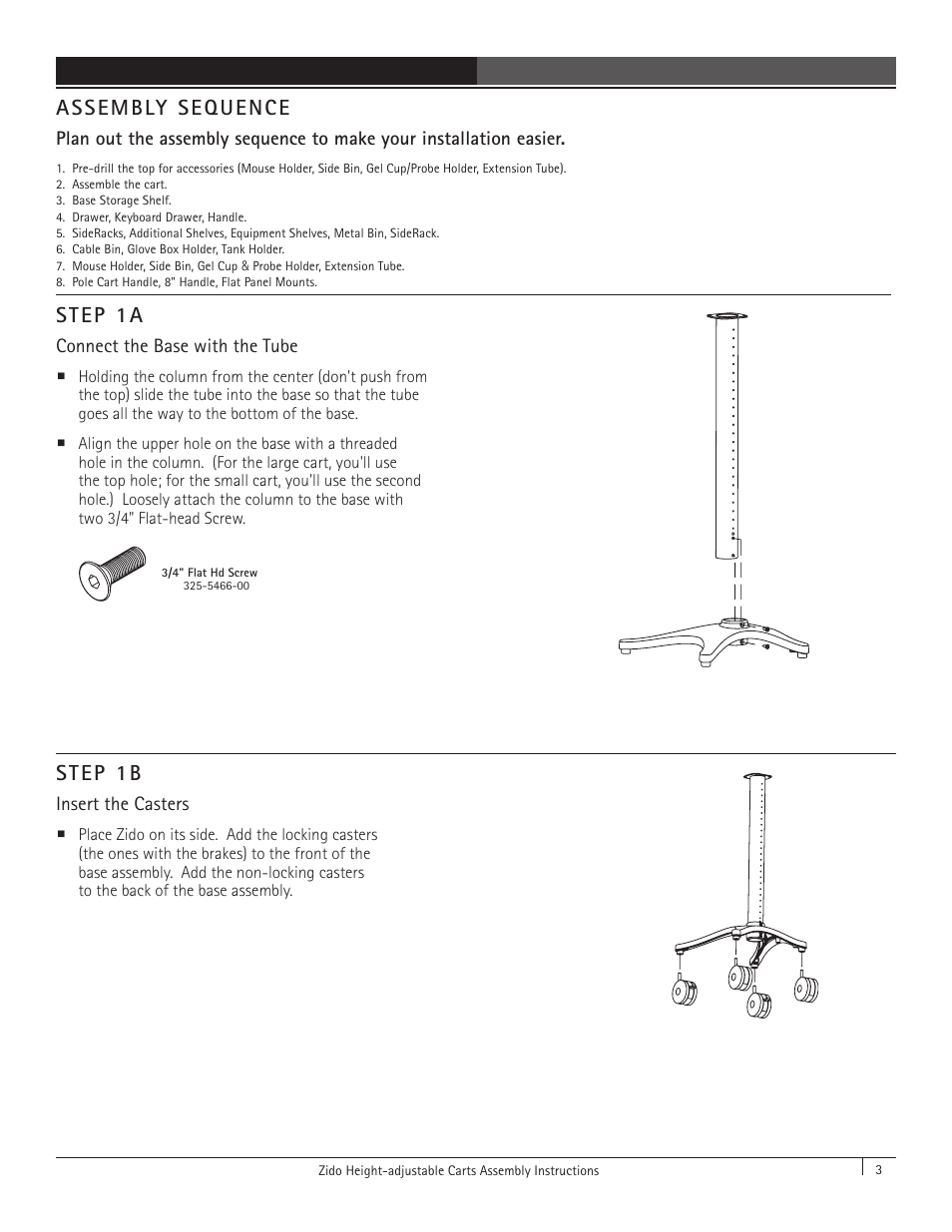 Step 1a, Step 1b, Assembly sequence | Anthro Zido Adjustable-Height Cart Assembly Instructions User Manual | Page 3 / 4