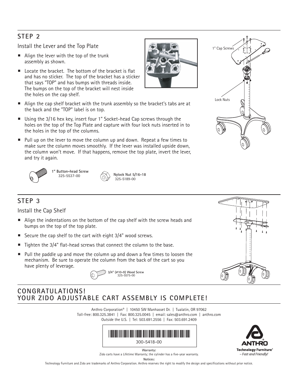 Step 2 | Anthro Zido Adjustable-Height Cart Assembly Instructions User Manual | Page 4 / 4