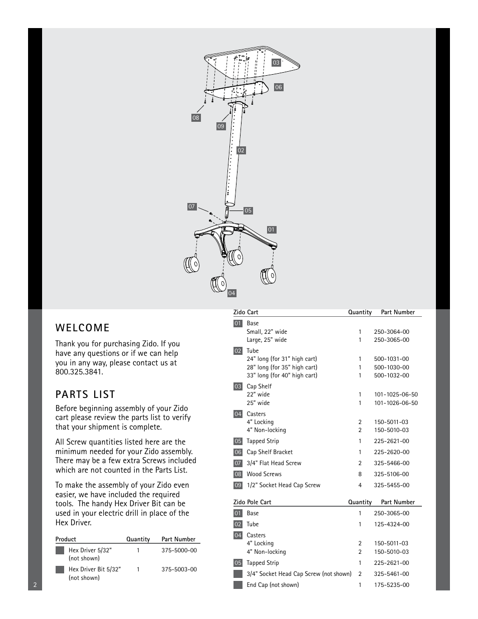 Welcome, Parts list | Anthro Zido Cart Assembly Instructions User Manual | Page 2 / 4