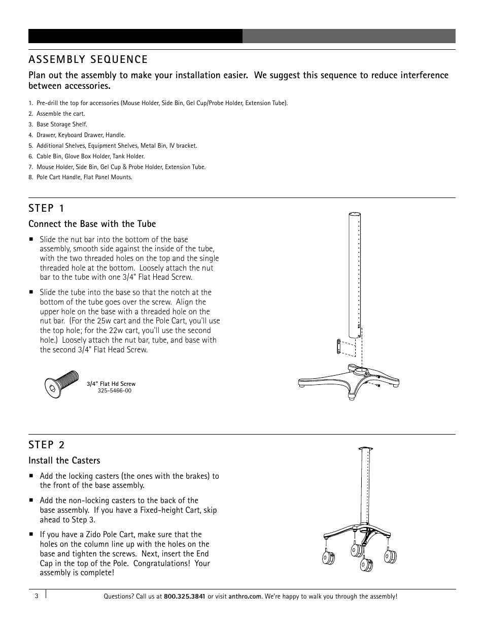 Step 2, Assembly sequence, Step 1 | Anthro Zido Cart Assembly Instructions User Manual | Page 3 / 4