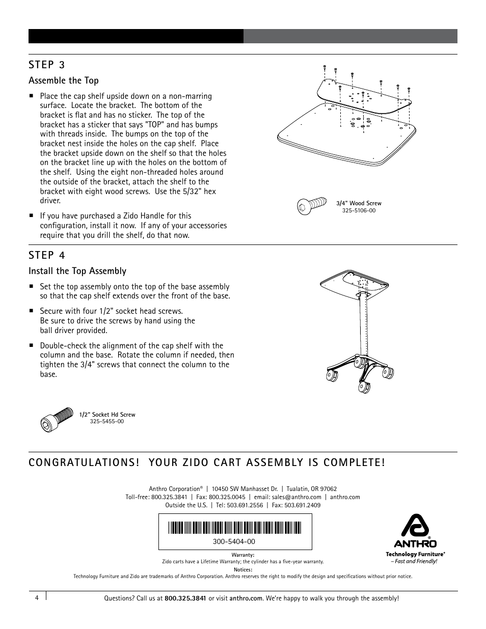 Step 3, Step 4 | Anthro Zido Cart Assembly Instructions User Manual | Page 4 / 4