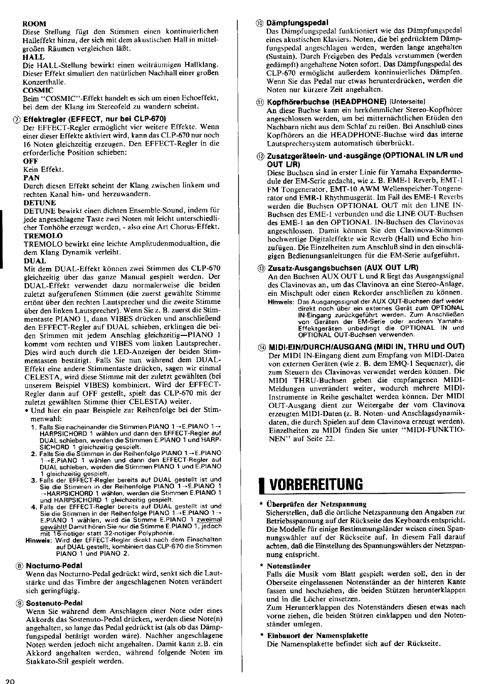 Dämpfungspedal, G) midi-ein/durch/ausgang (midi in, thru und out), I vorbereitung | Vorbereitung | Yamaha CLP-570 User Manual | Page 14 / 24