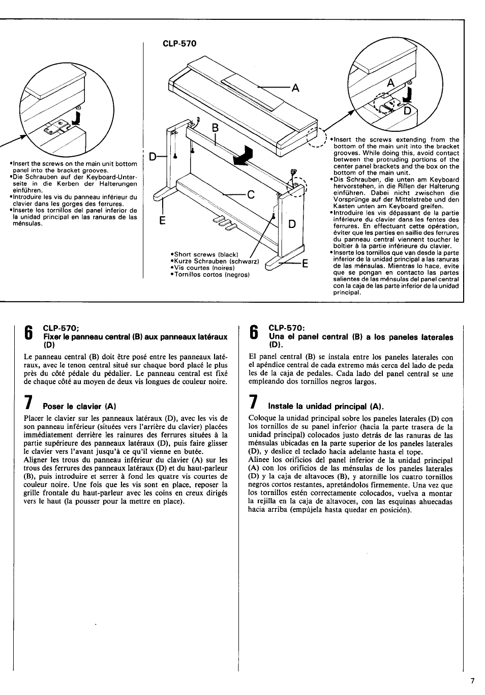 Clp-570, Poser le clavier (a), Instale la unidad principal (a) | Yamaha CLP-570 User Manual | Page 9 / 24