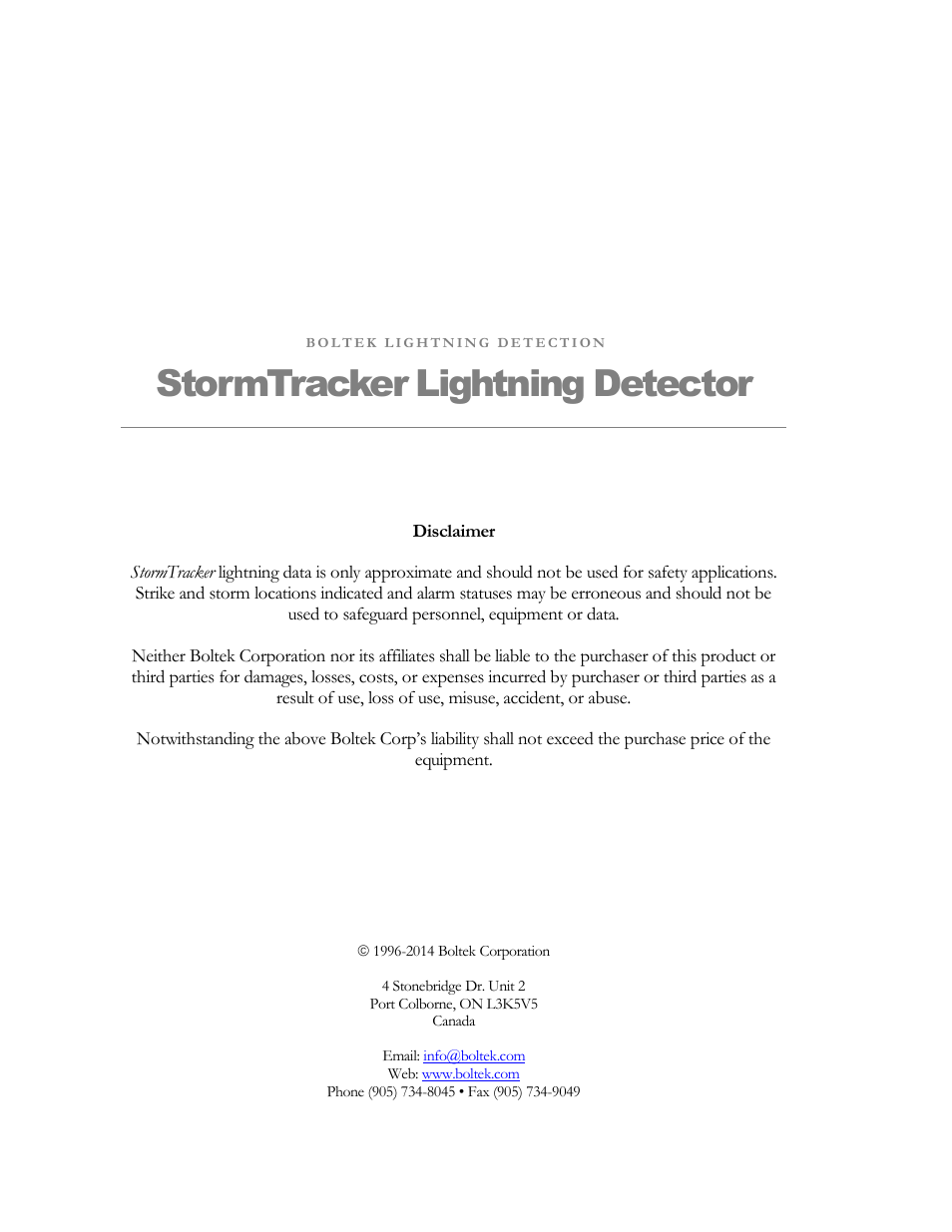 Stormtracker lightning detector | Boltek StormTracker-PCI User Manual | Page 2 / 18