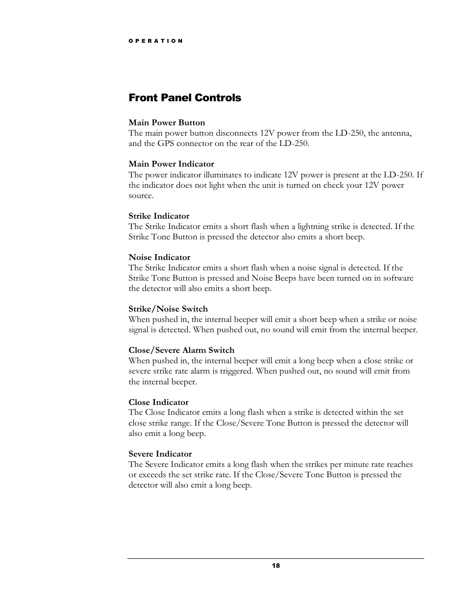 Front panel controls | Boltek LD-250 User Manual | Page 21 / 27