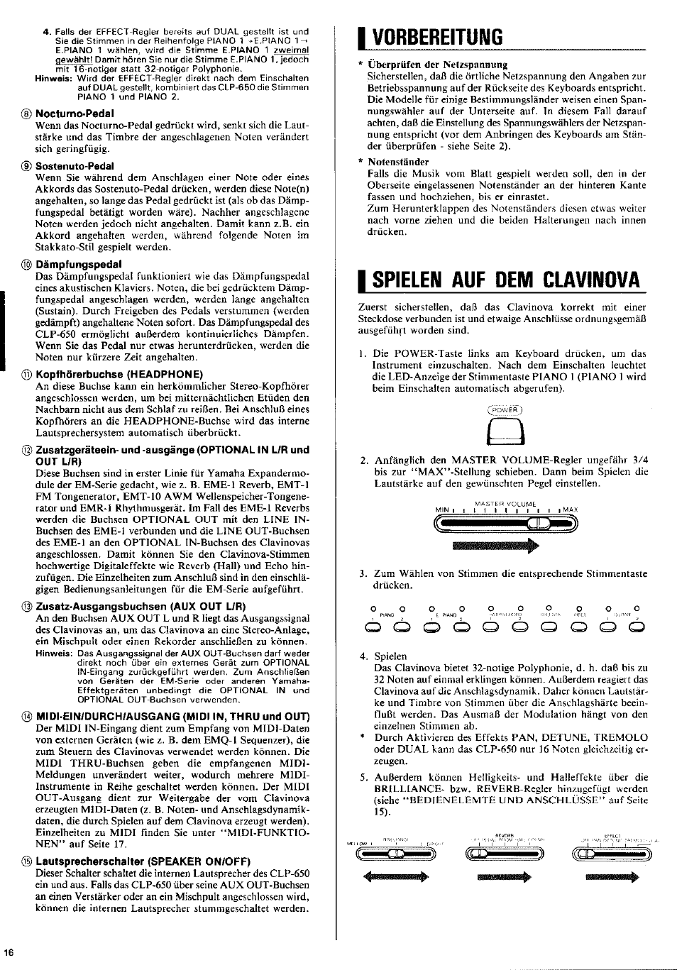 I vorbereitung, I spielen auf dem clavimova, Vorbereitung | Spielen auf dem clavinova, Spielen auf dem clavimova | Yamaha CLP-650 User Manual | Page 10 / 19