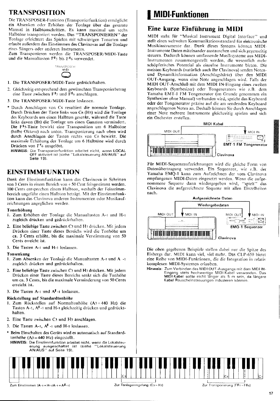 Midl funktionen, Transposition, Einstimmfunktion | Eine kurze einführung in midi | Yamaha CLP-650 User Manual | Page 11 / 19