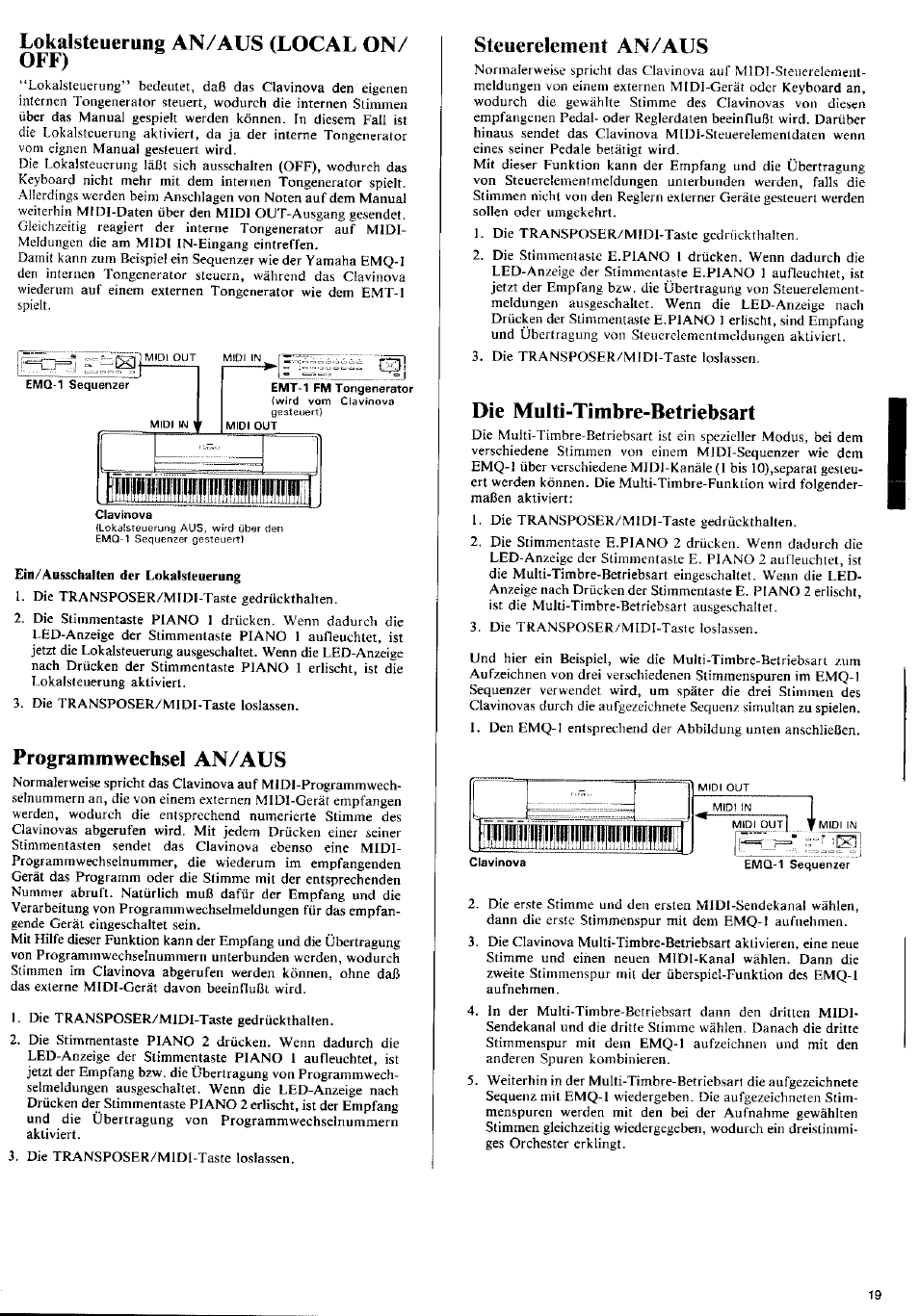 Wechsel, Lokalsteuerung an/aus (local on/ off), Programm | An/aus, Steuerelement an/aus, Die multi-timbre-betriebsart | Yamaha CLP-650 User Manual | Page 13 / 19