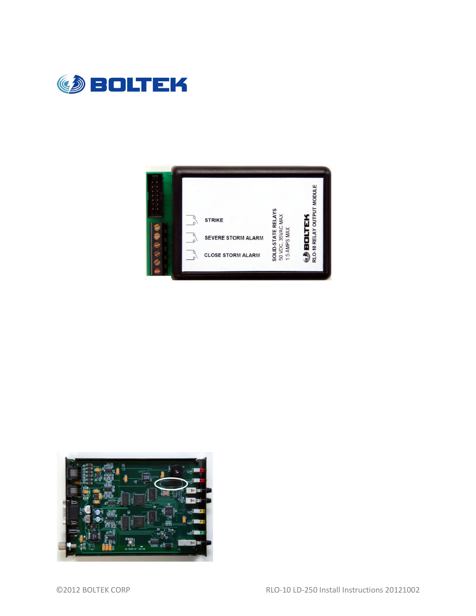 Boltek RLO-10 Relay Interface For LD-250 User Manual | 3 pages