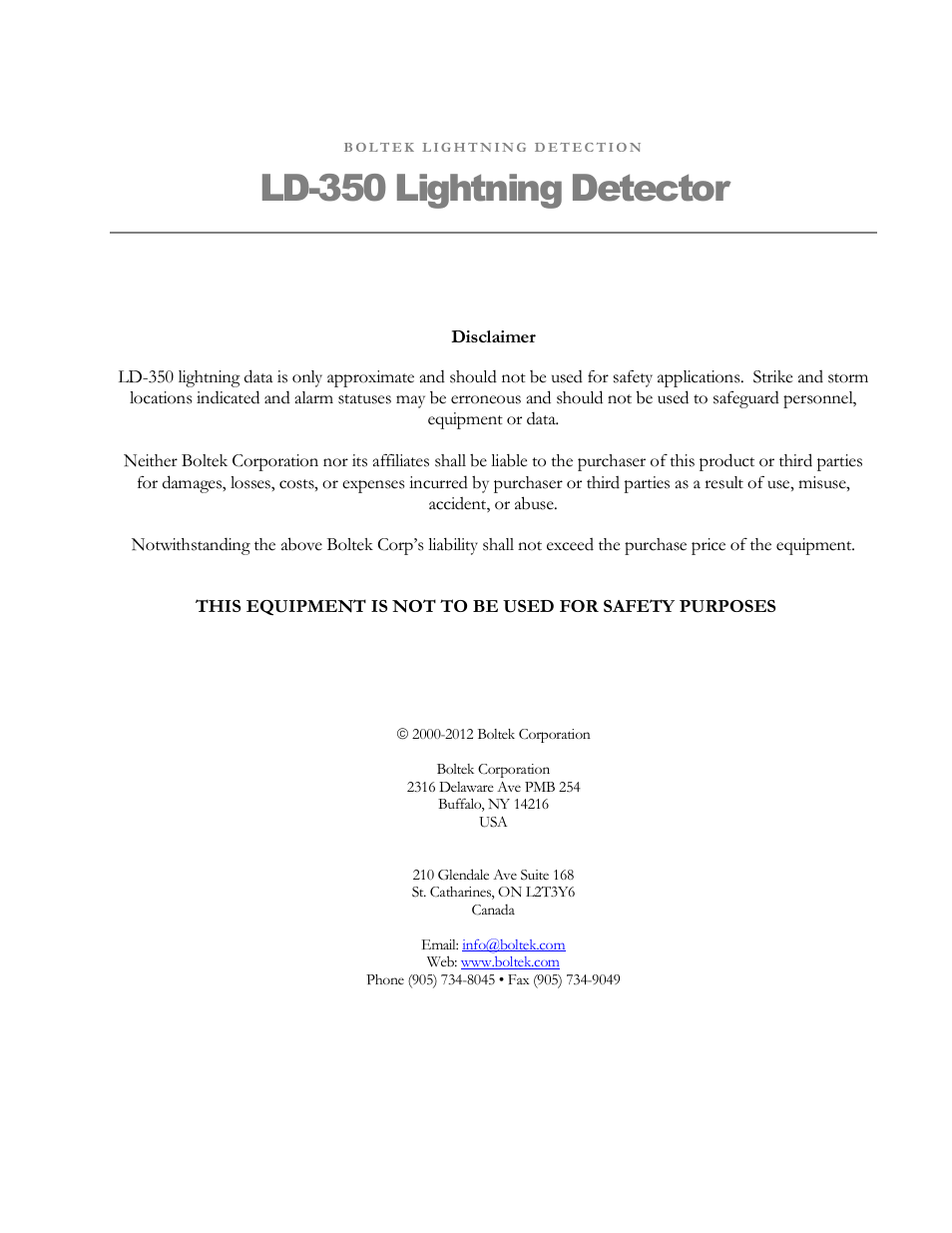 Ld-350 lightning detector | Boltek LD-350 User Manual | Page 2 / 23