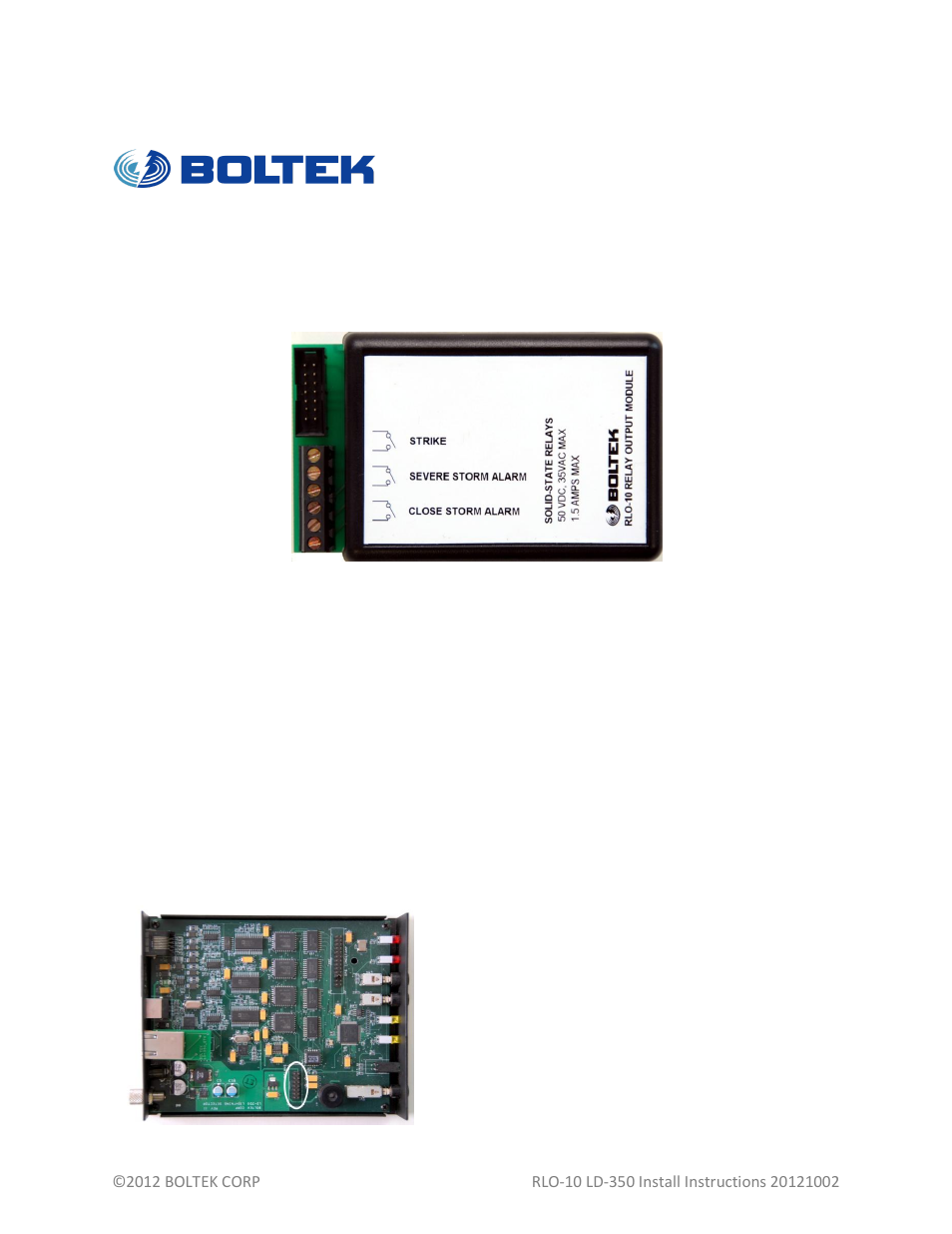 Boltek RLO-10 Relay Interface For LD-350 User Manual | 2 pages