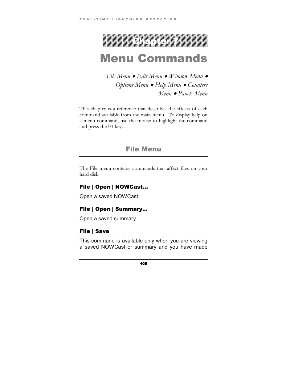 Menu commands, Chapter 7 | Boltek Lightning/2000 User Manual | Page 105 / 333