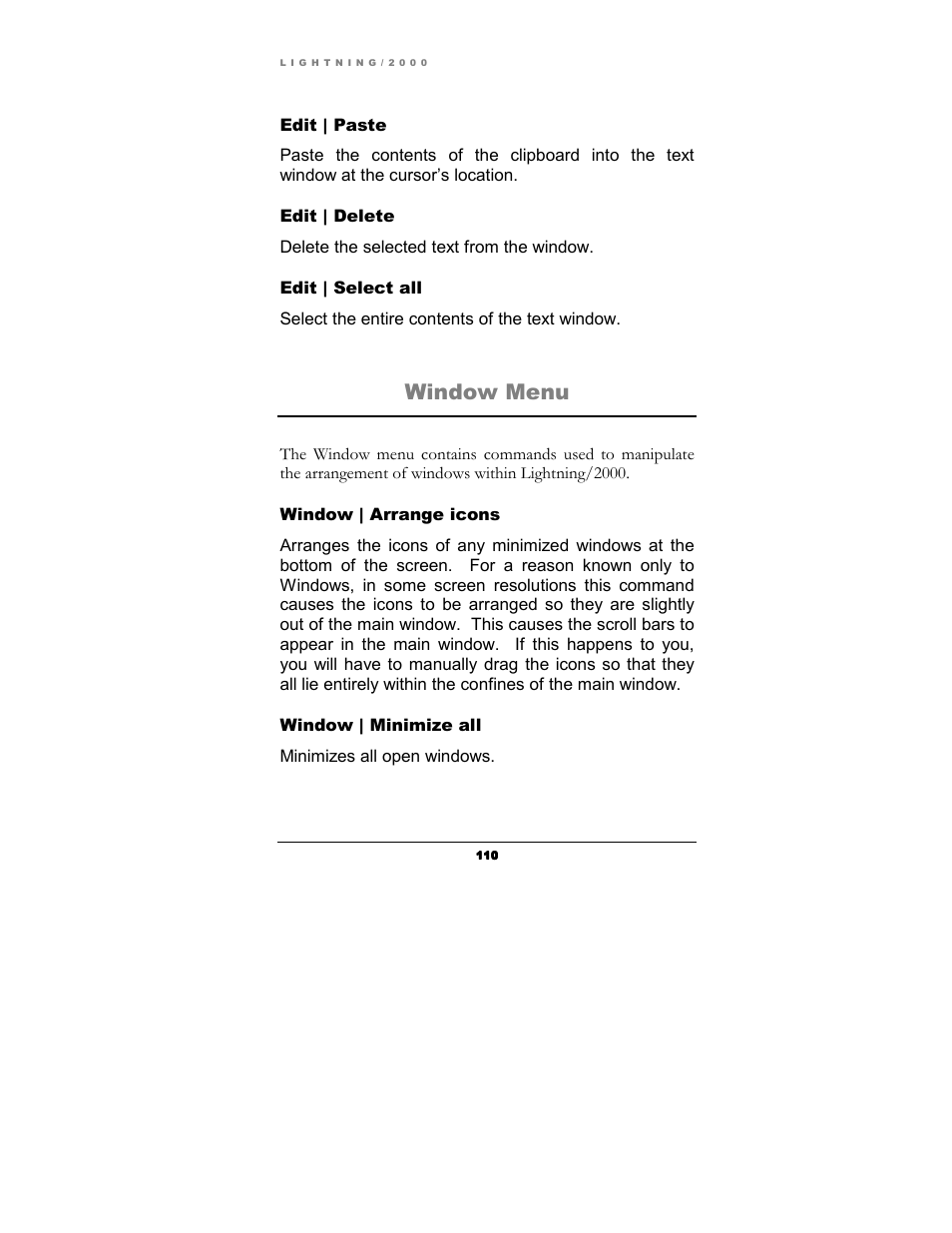Window menu | Boltek Lightning/2000 User Manual | Page 110 / 333