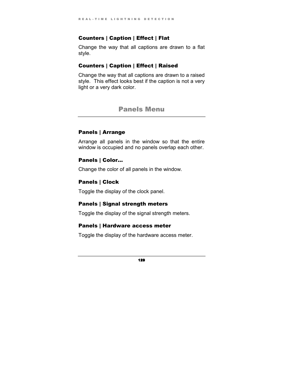 Panels menu | Boltek Lightning/2000 User Manual | Page 129 / 333