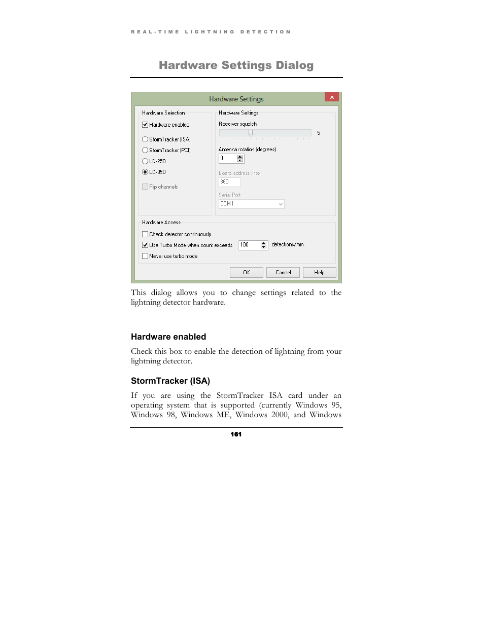 Hardware settings dialog | Boltek Lightning/2000 User Manual | Page 161 / 333