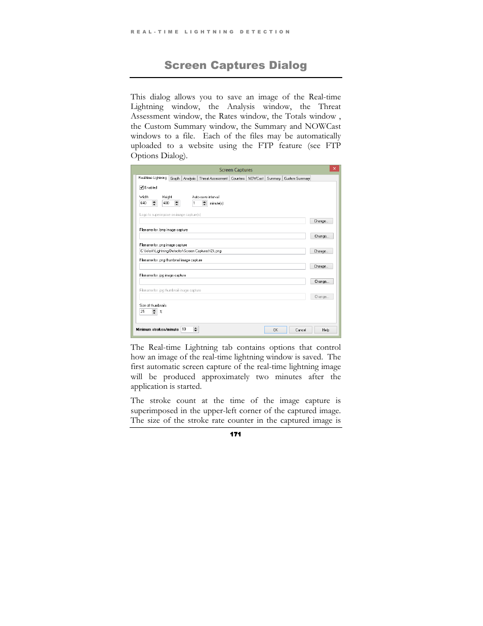 Screen captures dialog | Boltek Lightning/2000 User Manual | Page 171 / 333