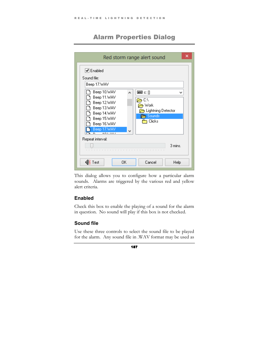 Alarm properties dialog | Boltek Lightning/2000 User Manual | Page 187 / 333