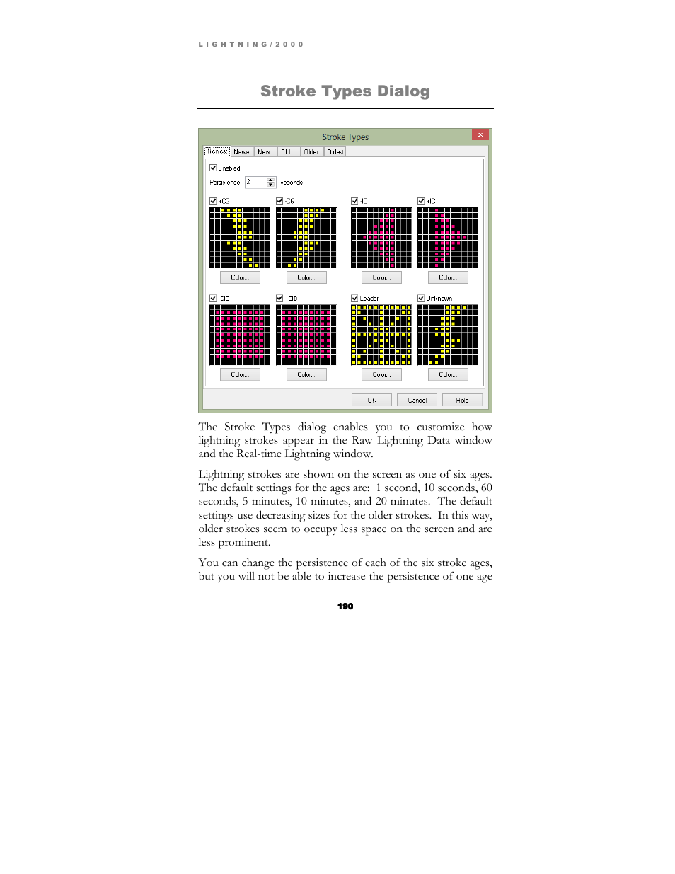 Stroke types dialog | Boltek Lightning/2000 User Manual | Page 190 / 333