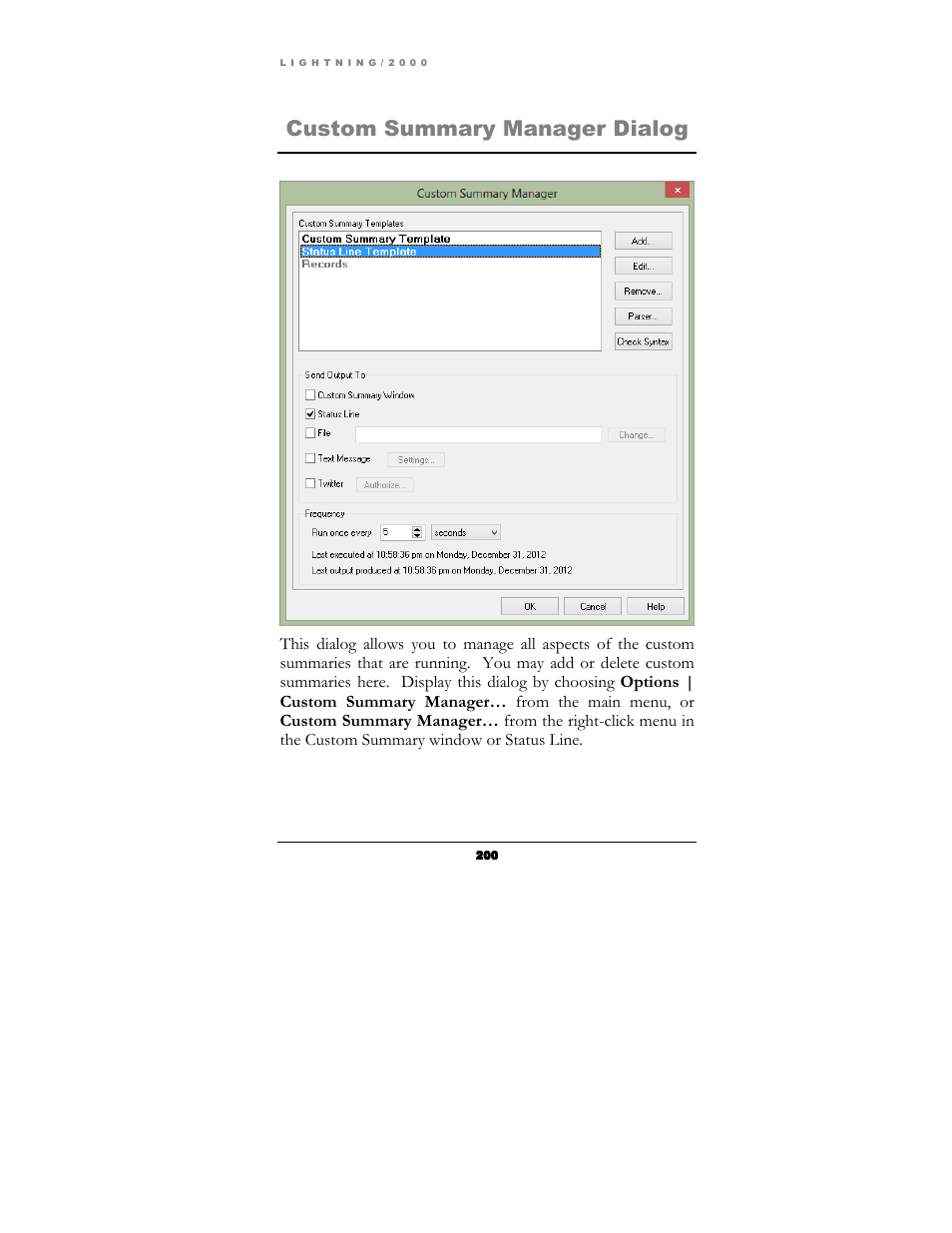 Custom summary manager dialog | Boltek Lightning/2000 User Manual | Page 200 / 333