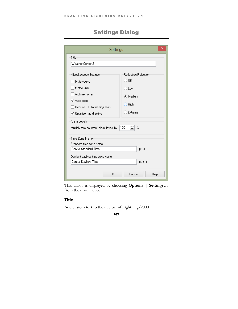 Settings dialog | Boltek Lightning/2000 User Manual | Page 207 / 333