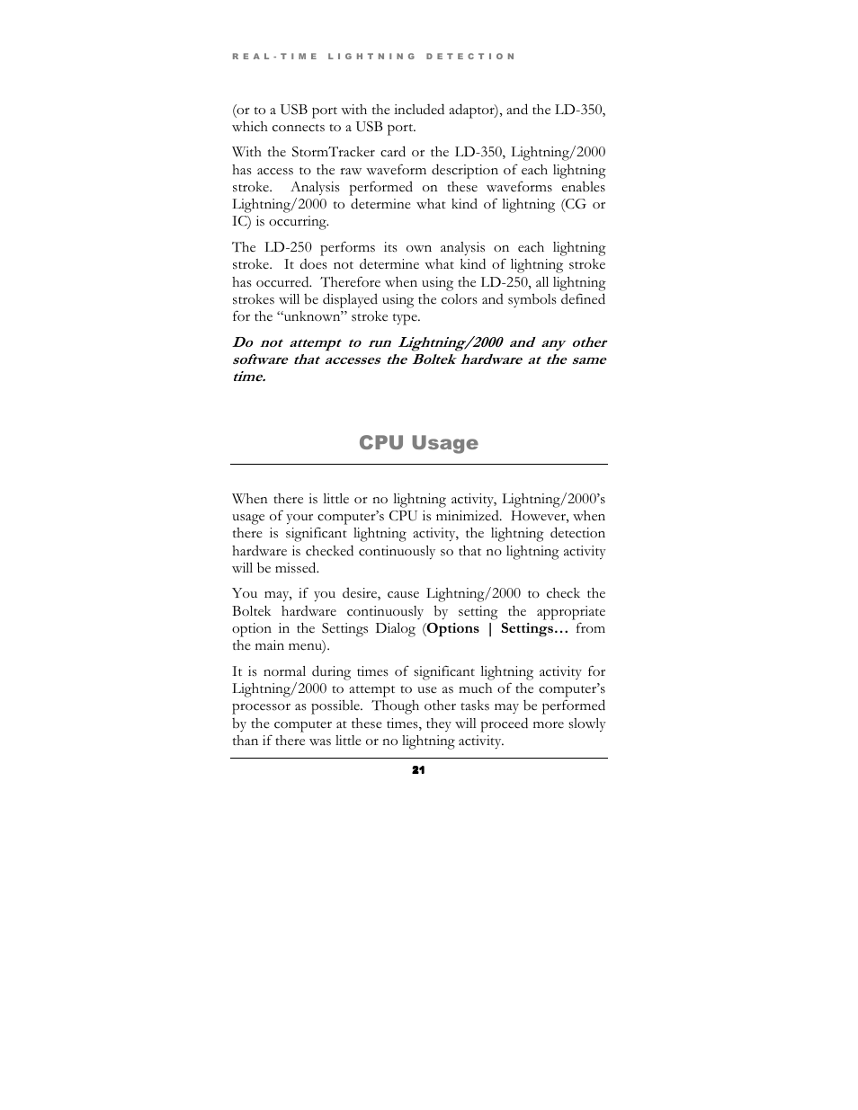 Cpu usage | Boltek Lightning/2000 User Manual | Page 21 / 333