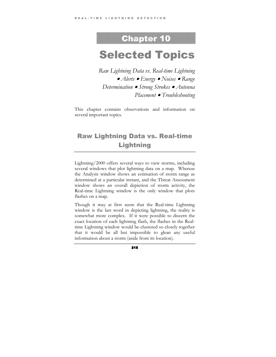 Selected topics, Chapter 10 | Boltek Lightning/2000 User Manual | Page 215 / 333