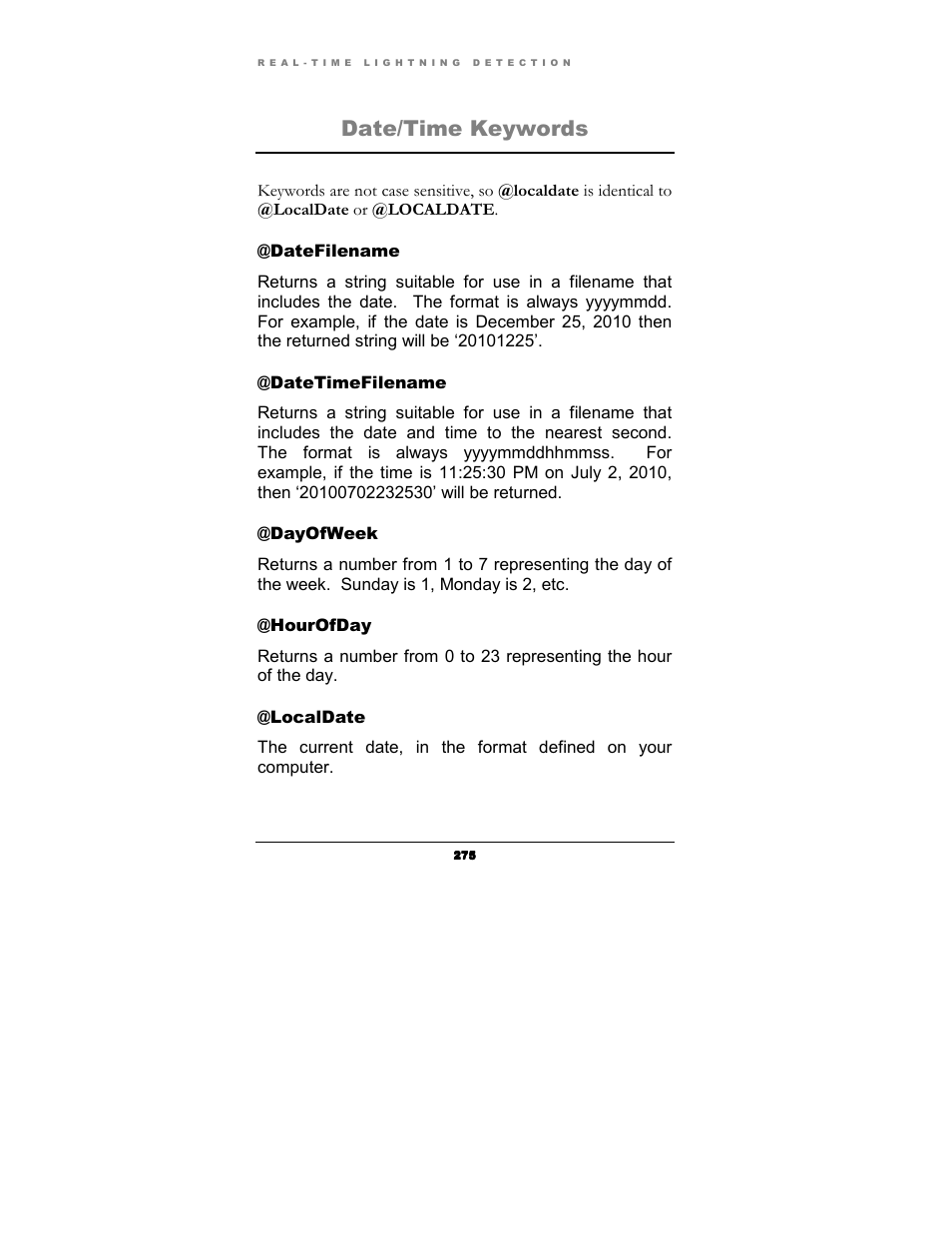 Date/time keywords | Boltek Lightning/2000 User Manual | Page 275 / 333