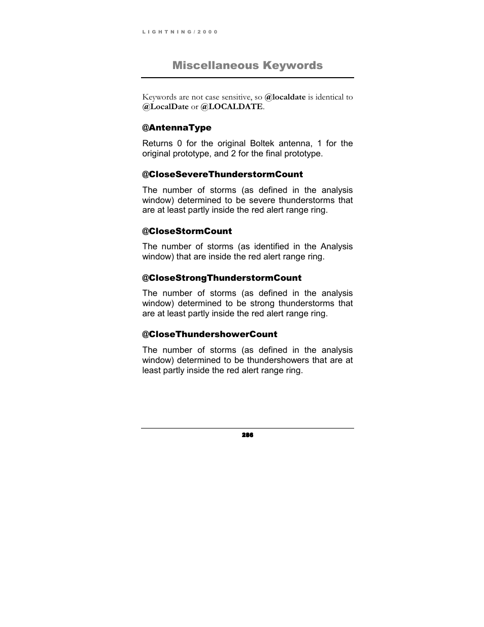 Miscellaneous keywords | Boltek Lightning/2000 User Manual | Page 286 / 333