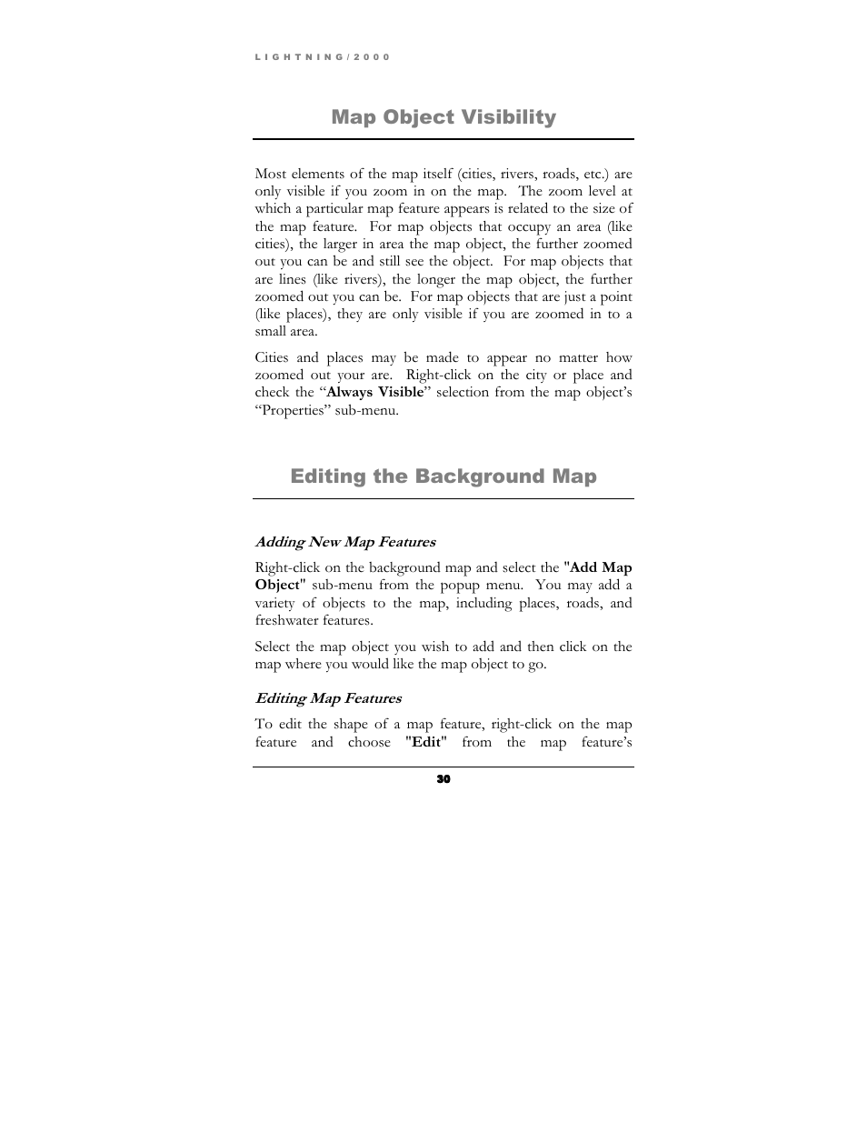 Map object visibility, Editing the background map | Boltek Lightning/2000 User Manual | Page 30 / 333