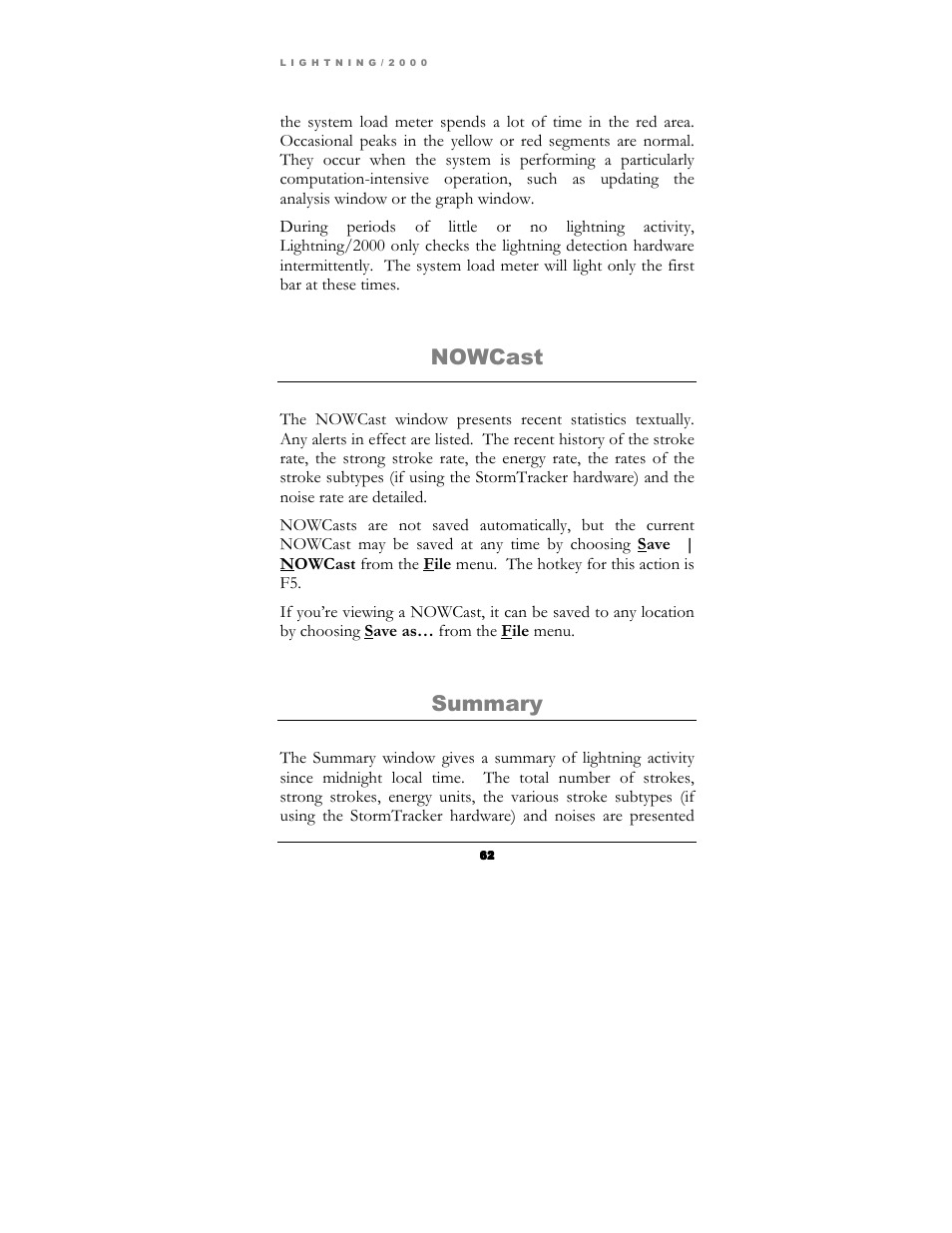 Nowcast, Summary | Boltek Lightning/2000 User Manual | Page 62 / 333