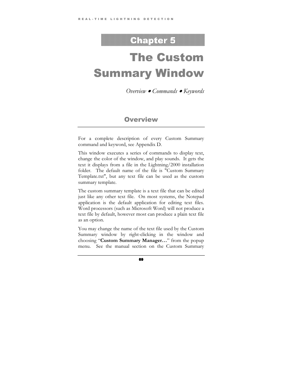 The custom summary window, Chapter 5 | Boltek Lightning/2000 User Manual | Page 69 / 333